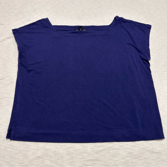 Eileen Fisher Top XS‎ Viscose Stretch Jersey Square Neck Cropped Sleeveless Blue - Picture 1 of 5